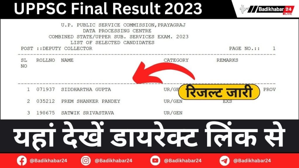 UPPSC Final Result 2023: सिद्धार्थ गुप्ता ने PCS परीक्षा में टॉप किया, यहां देखें बाकी उम्मीदवार अपना रिजल्ट